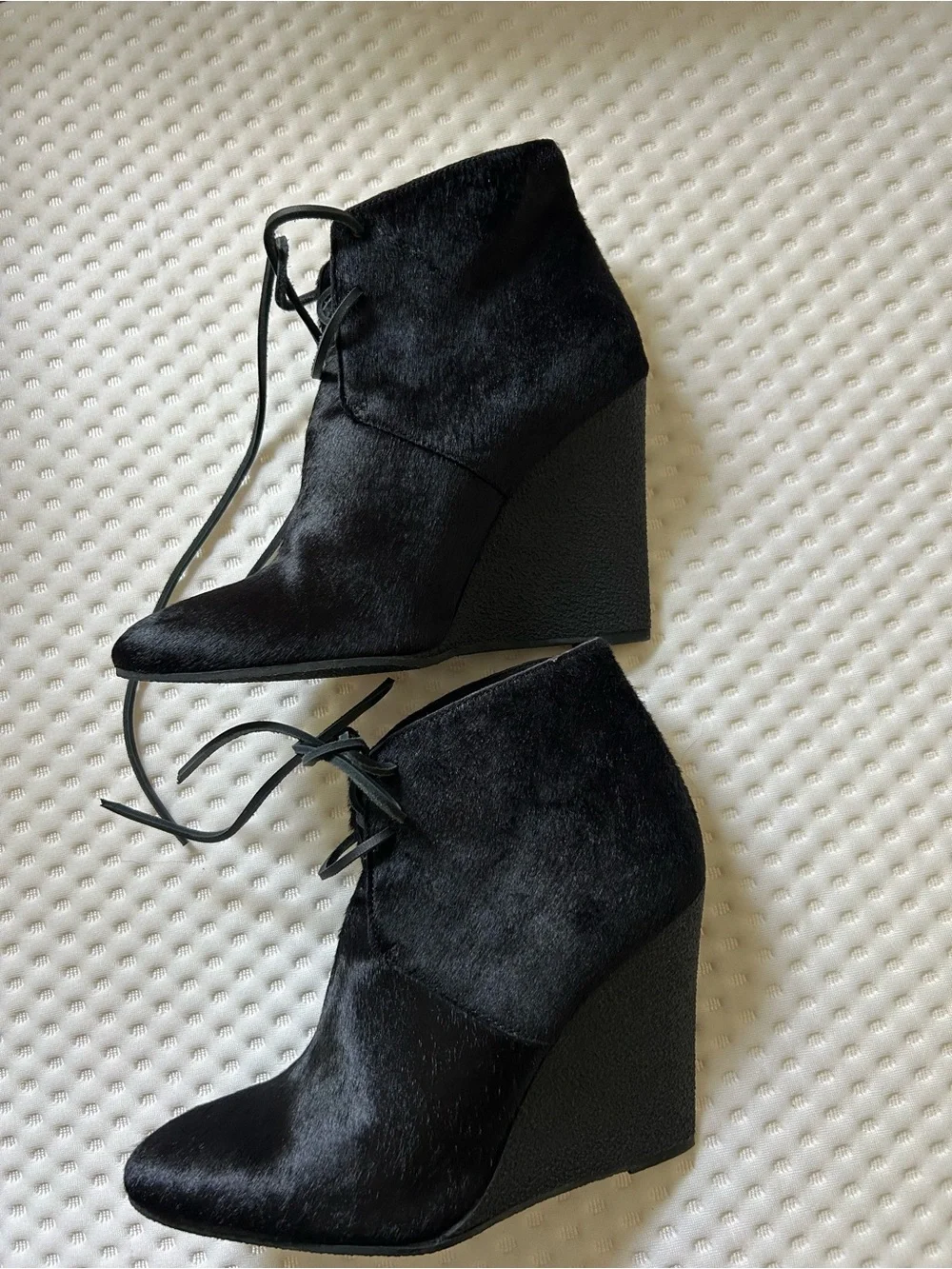 Burberry Prorsum Benton Pony Hair Wedge Ankle Boots Black EU 38